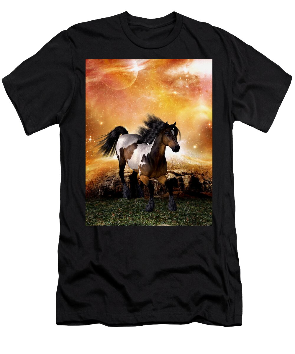 The Horse - Moonlight Run T-Shirt featuring the digital art The Horse - moonlight run by John Junek