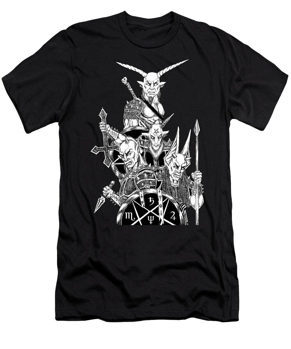 Baphomet T-Shirt featuring the drawing The Infernal Army Black Version by Alaric Barca