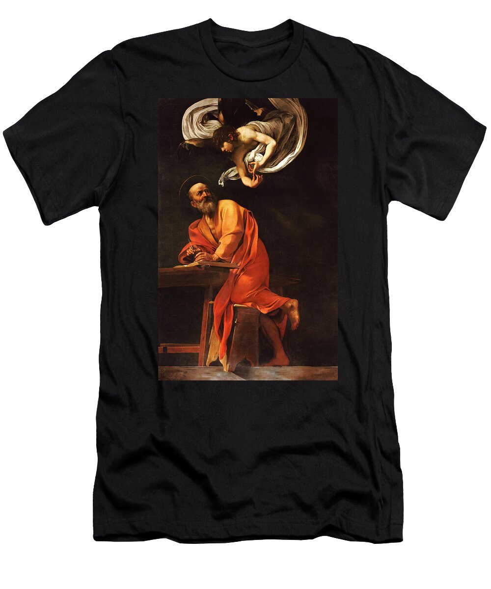 Caravaggio T-Shirt featuring the painting The Inspiration of Saint Matthew by Caravaggio