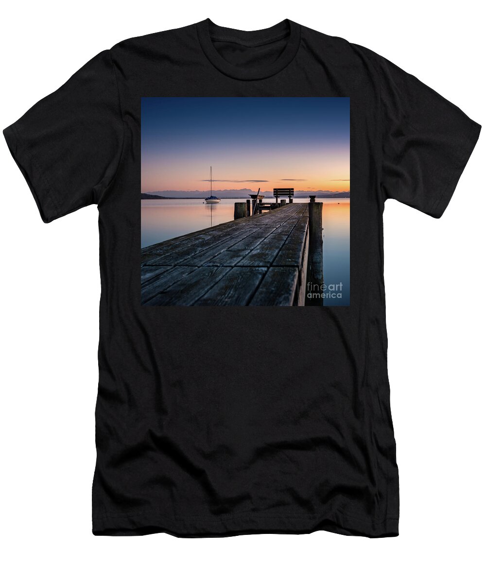 Ammersee T-Shirt featuring the photograph The jetty to sunset by Hannes Cmarits