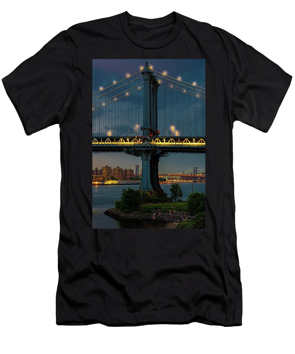 New York City T-Shirt featuring the photograph The Manhattan Bridge During Blue Hour by Chris Lord