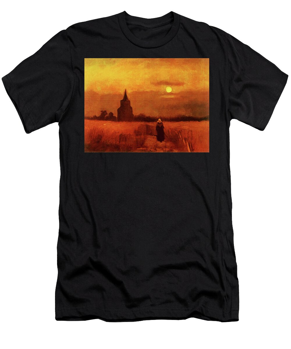 Vincent Van Gogh T-Shirt featuring the painting The Old Tower In The Fields by Vincent Van Gogh