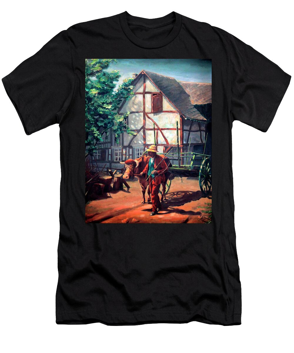 Oxcart Painting T-Shirt featuring the painting The Ox Cart by Hanne Lore Koehler
