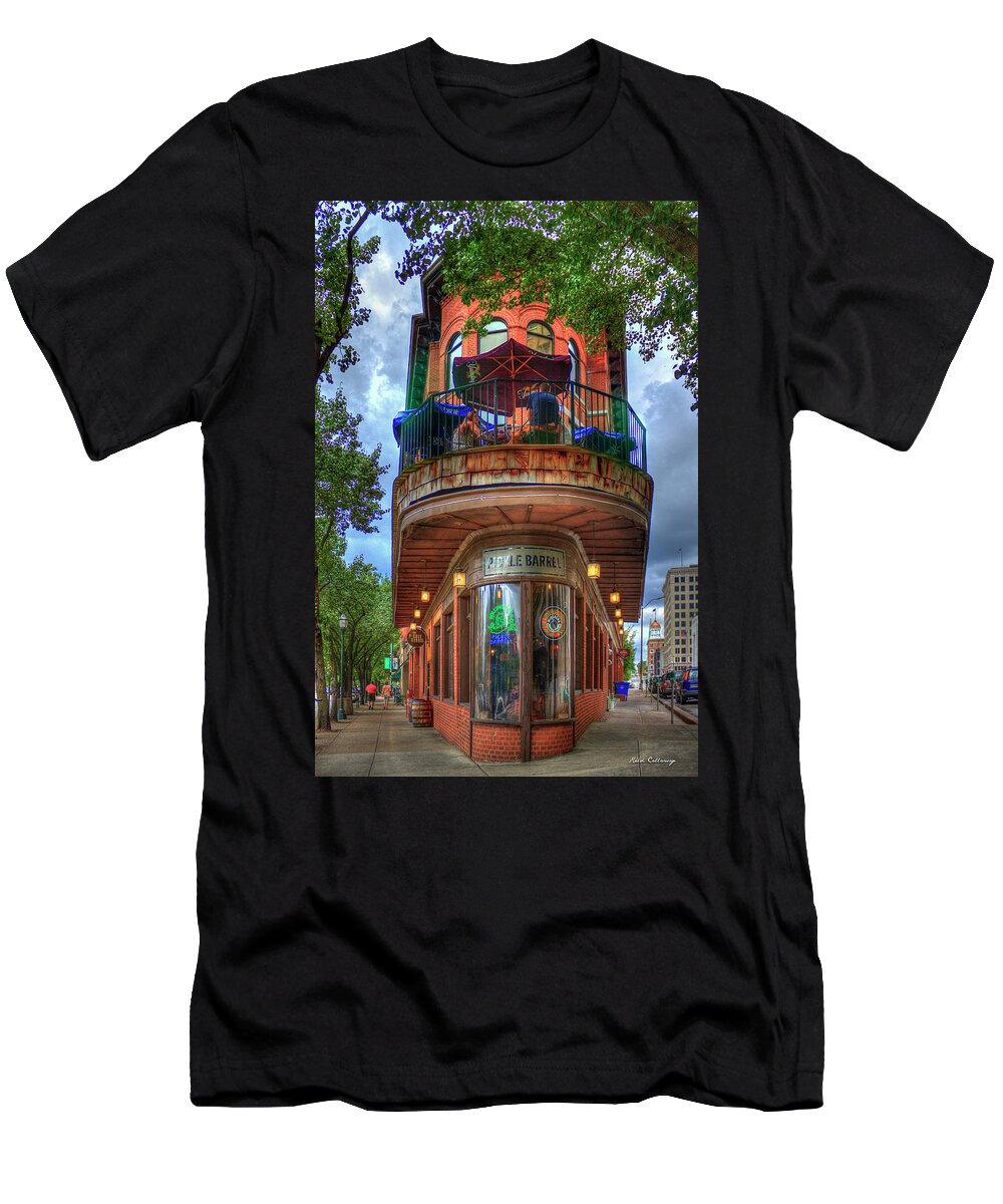 Reid Callaway The Pickle Barrel Images T-Shirt featuring the photograph Chattanooga TN The Pickle Barrel Cafe Restaurant Bar Pub Flatiron Architectural Art by Reid Callaway