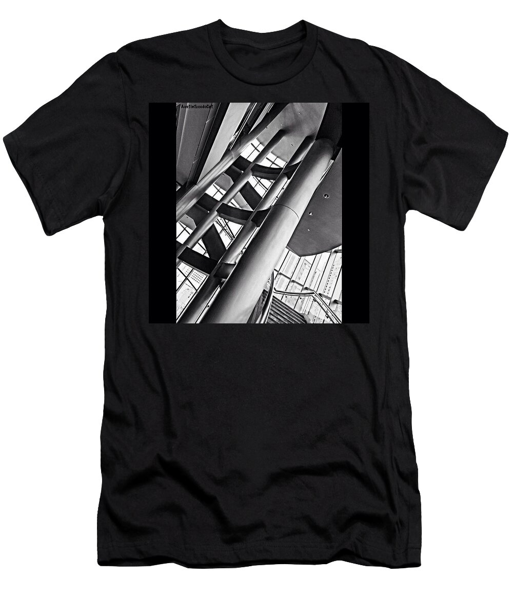 Bnw_zone T-Shirt featuring the photograph The #stairway In Our #downtown #houston by Austin Tuxedo Cat