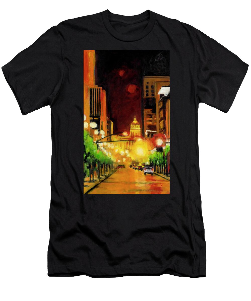 Rob Reeves T-Shirt featuring the painting The Streets Run with Crimson and Gold by Robert Reeves