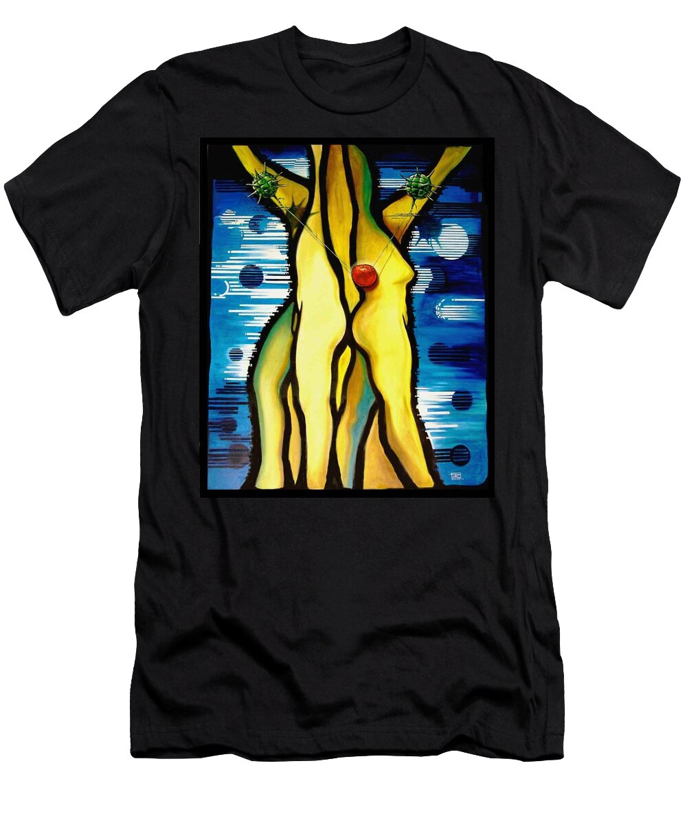 Apple T-Shirt featuring the painting The Temptation by Roger Calle