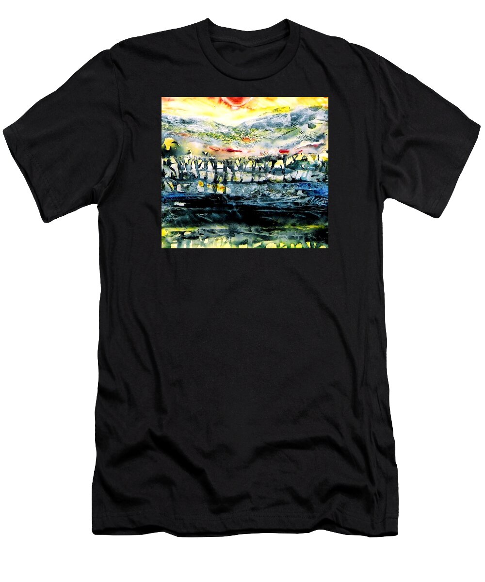 Sunrise T-Shirt featuring the painting The Twisted Reach of Crazy Sorrow by Trudi Doyle