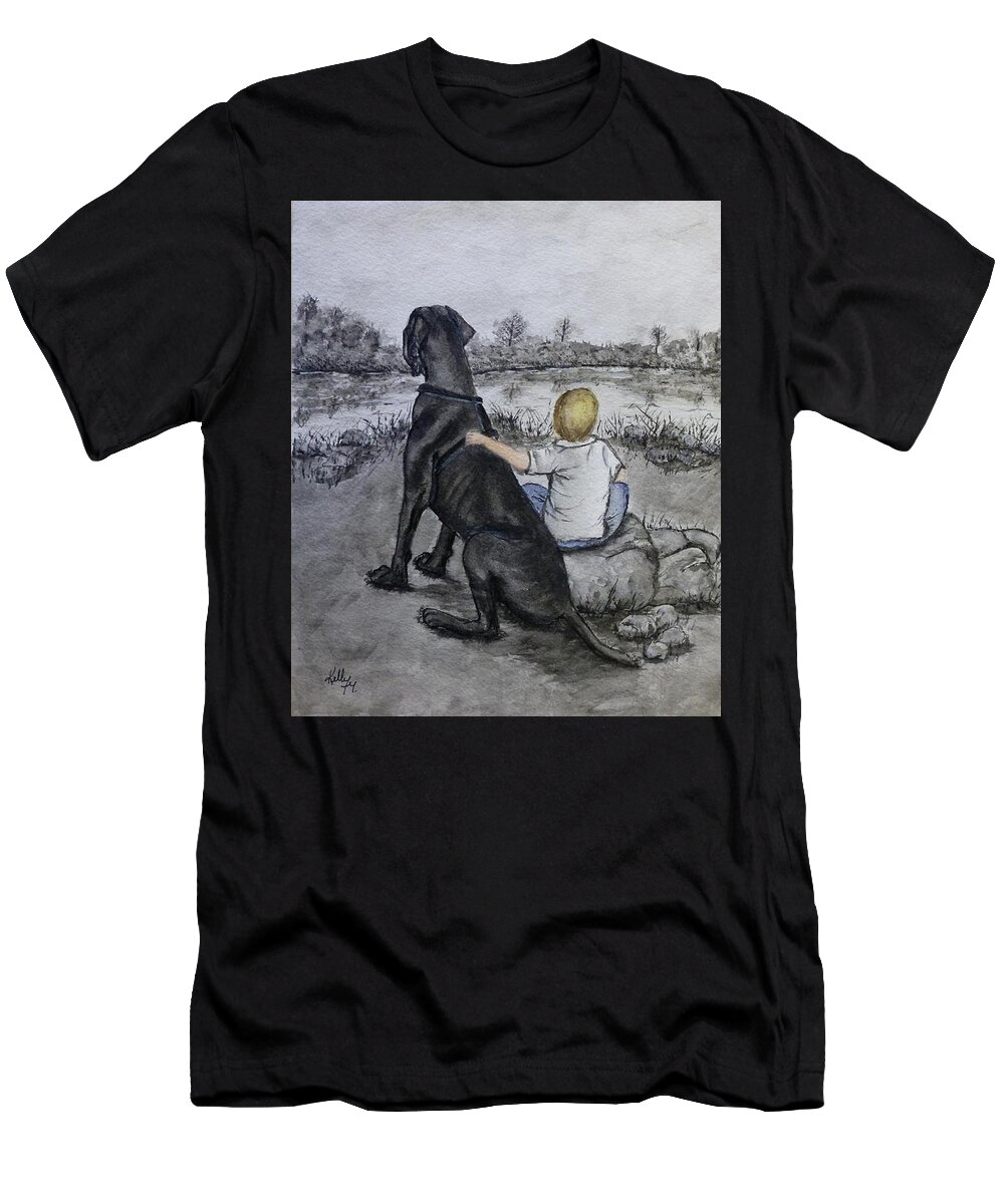 Great Dane T-Shirt featuring the painting The Ultimate best friend by Kelly Mills