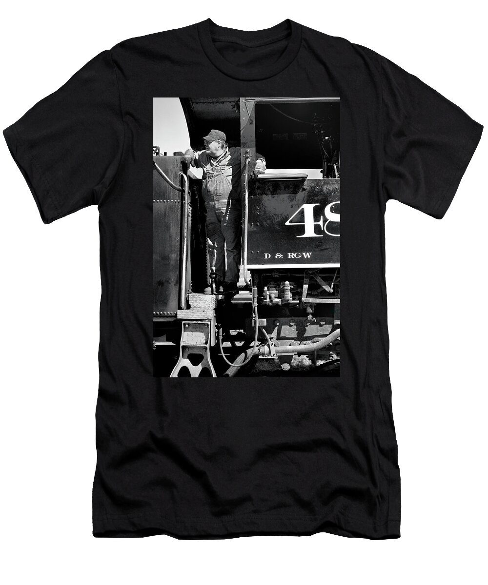 Trains T-Shirt featuring the photograph The Wait by Ron Cline