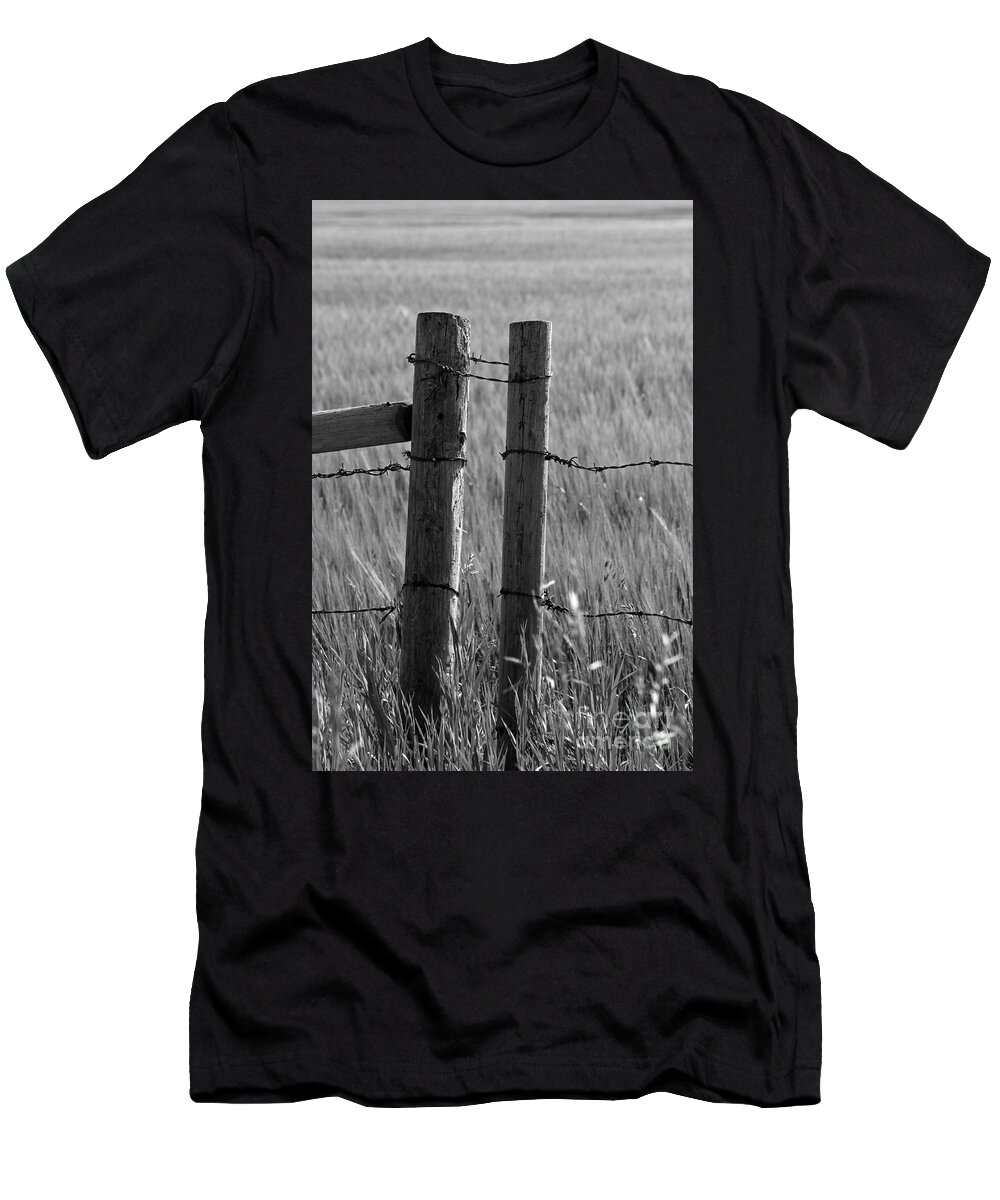Wire T-Shirt featuring the photograph The Wire and Post Contraption by Ann E Robson