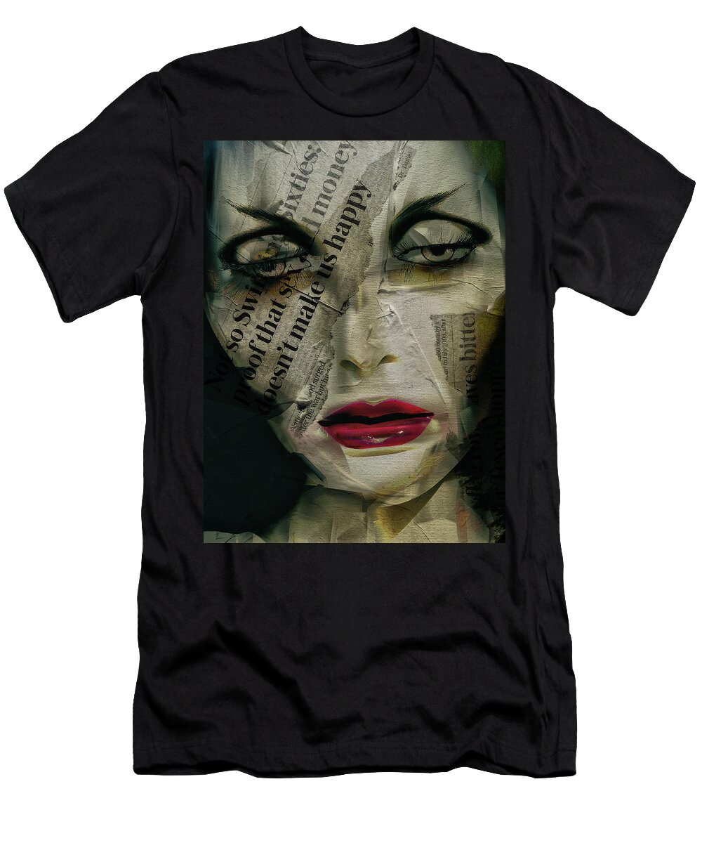 Woman T-Shirt featuring the digital art The woman with the newspaper by Gabi Hampe