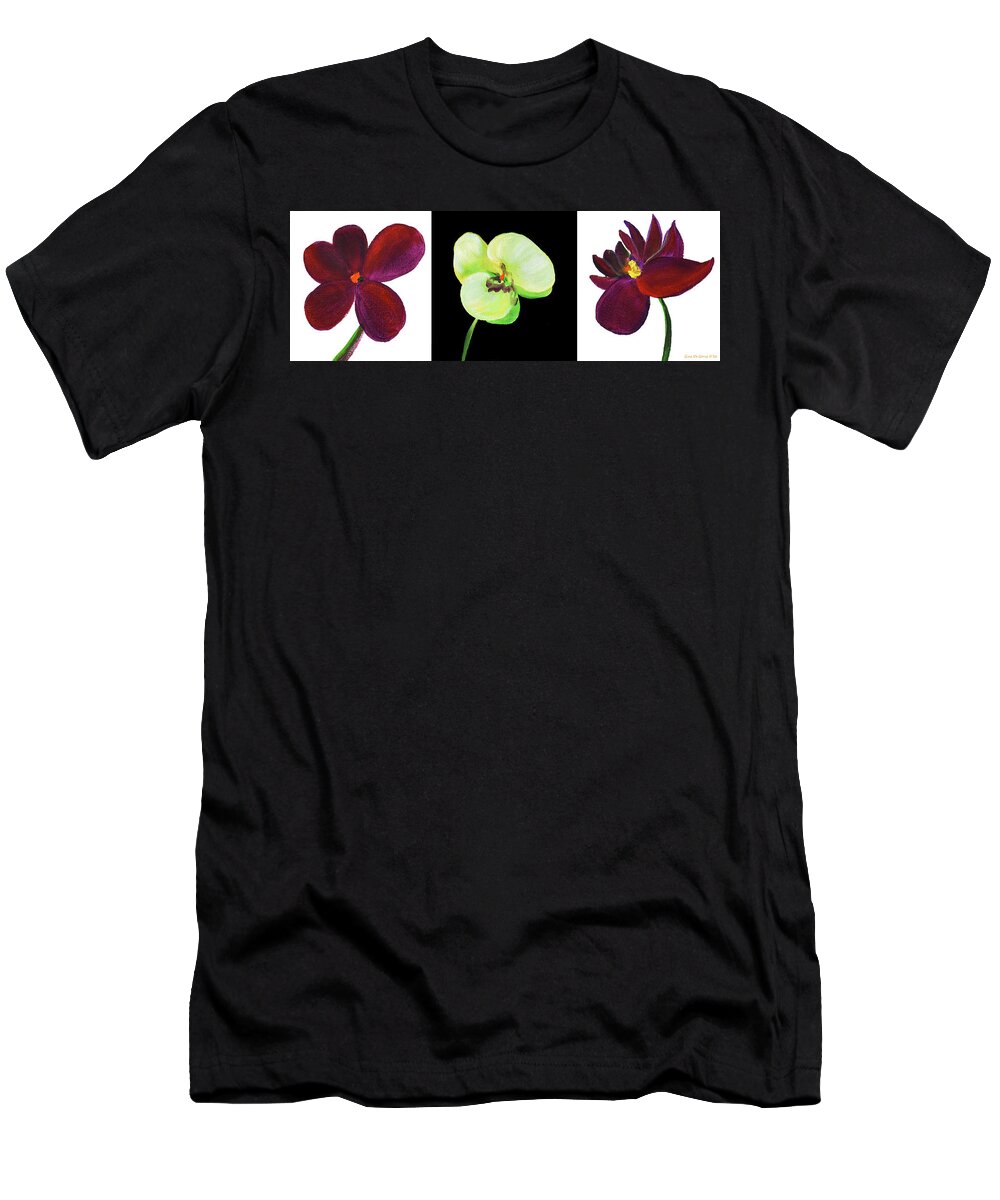 Flower T-Shirt featuring the painting Three Flowers by Gina De Gorna