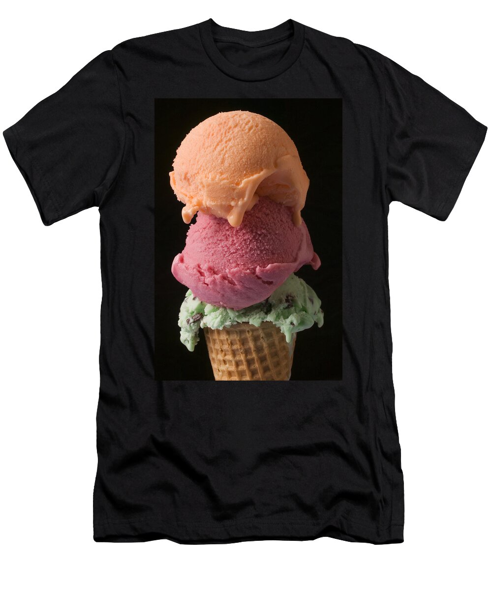 Three T-Shirt featuring the photograph Three scoops of ice cream by Garry Gay