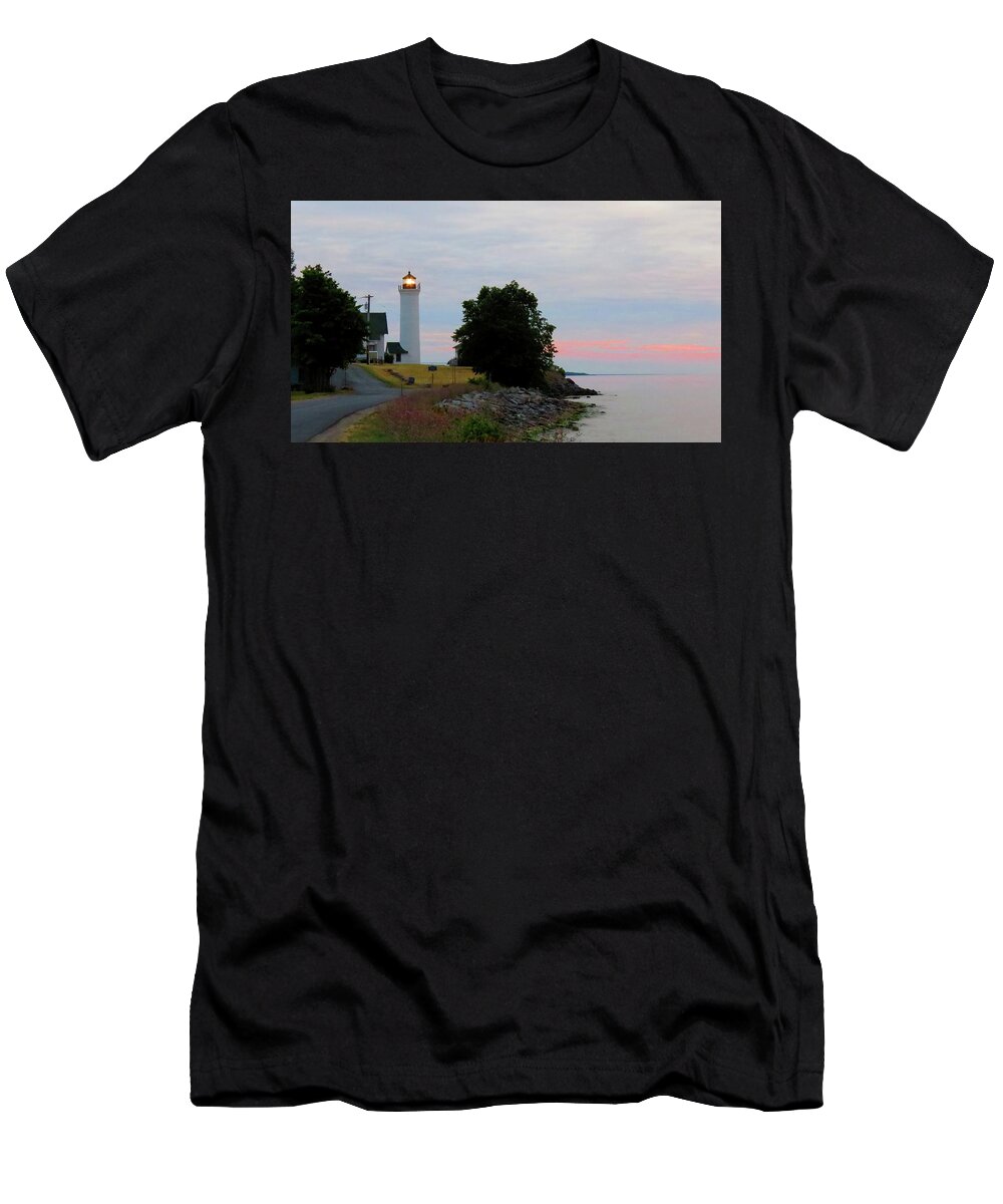 Cape Vincent T-Shirt featuring the photograph Tibbetts Point Light Sunset by Dennis McCarthy