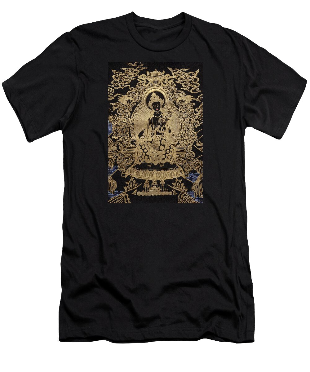 'treasures Of Tibet' Collection By Serge Averbukh Buddha T-Shirt featuring the digital art Tibetan Thangka - Maitreya Buddha by Serge Averbukh