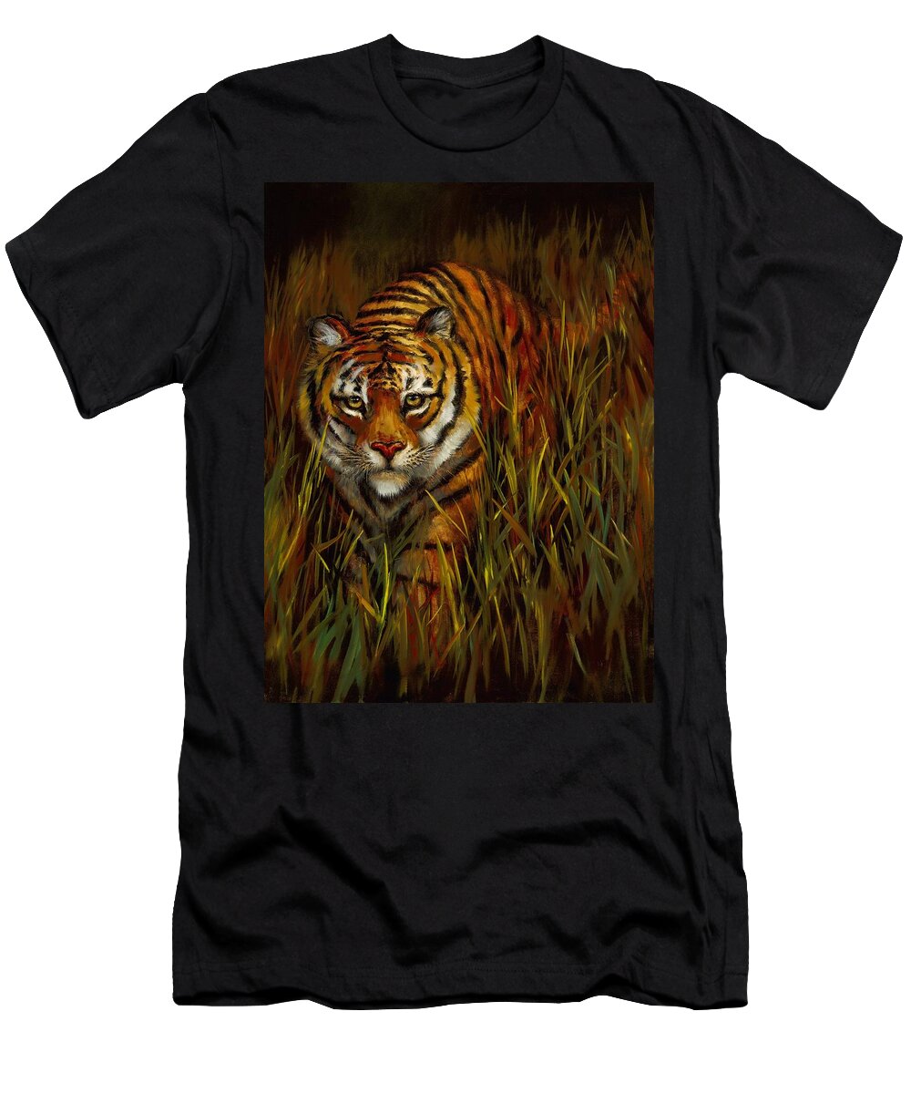 Tiger T-Shirt featuring the painting Quietly Waiting by Lynne Pittard