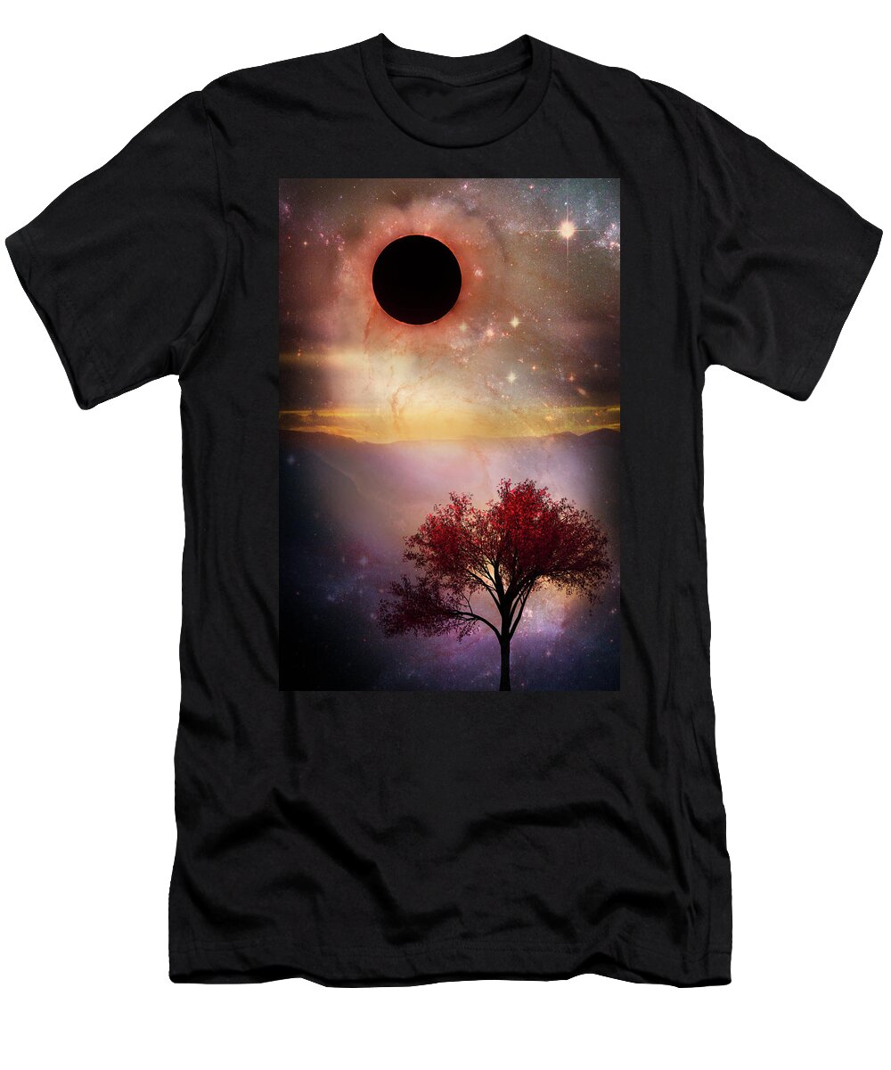 Appalachia T-Shirt featuring the digital art Total Eclipse of the Sun Tree Art by Debra and Dave Vanderlaan