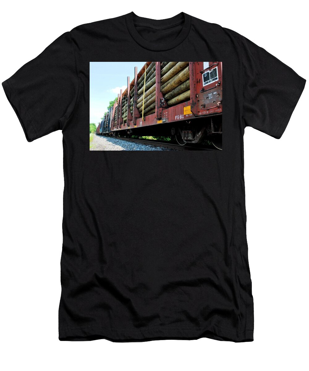Train T-Shirt featuring the photograph Train of Logs Perspective View by Matt Quest