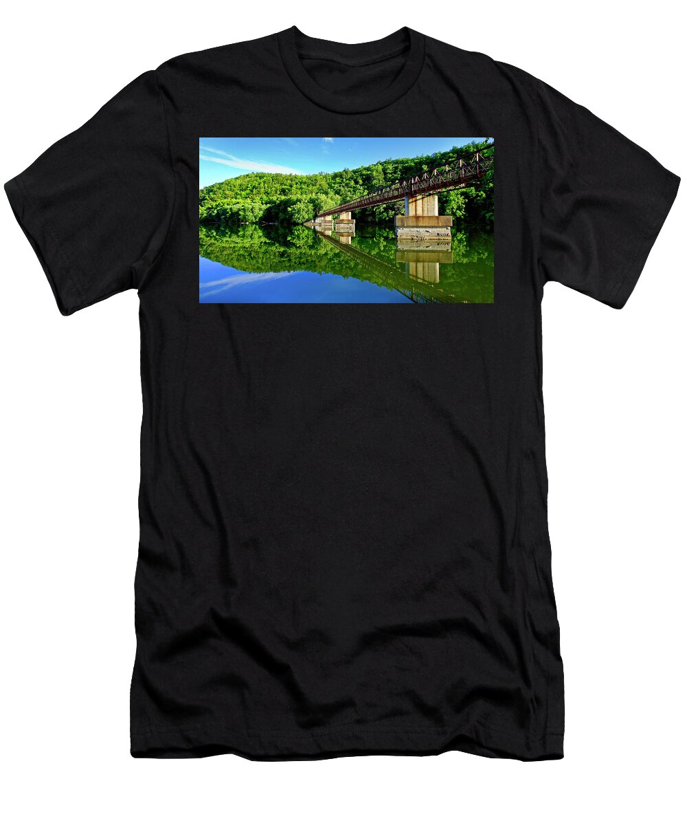 James River Foot Bridge T-Shirt featuring the photograph Tranquility at The James River Footbridge by The James Roney Collection