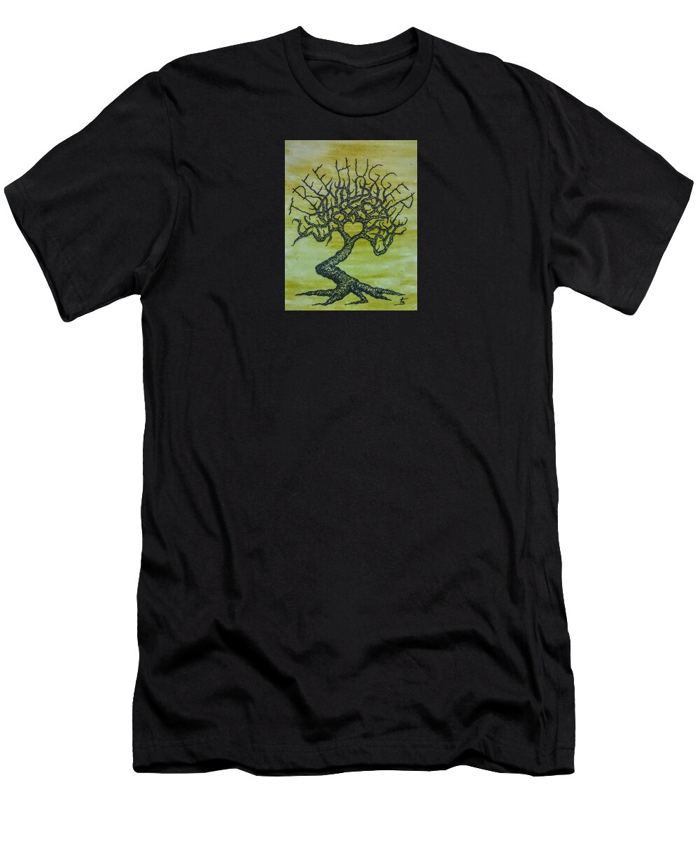 Tree T-Shirt featuring the drawing Tree Hugger Love Tree by Aaron Bombalicki