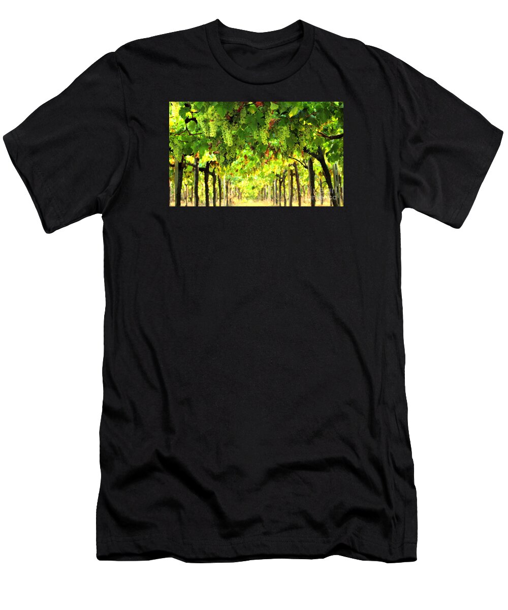 Vineyard T-Shirt featuring the photograph Trellissed Grapes 3 by Angela Rath