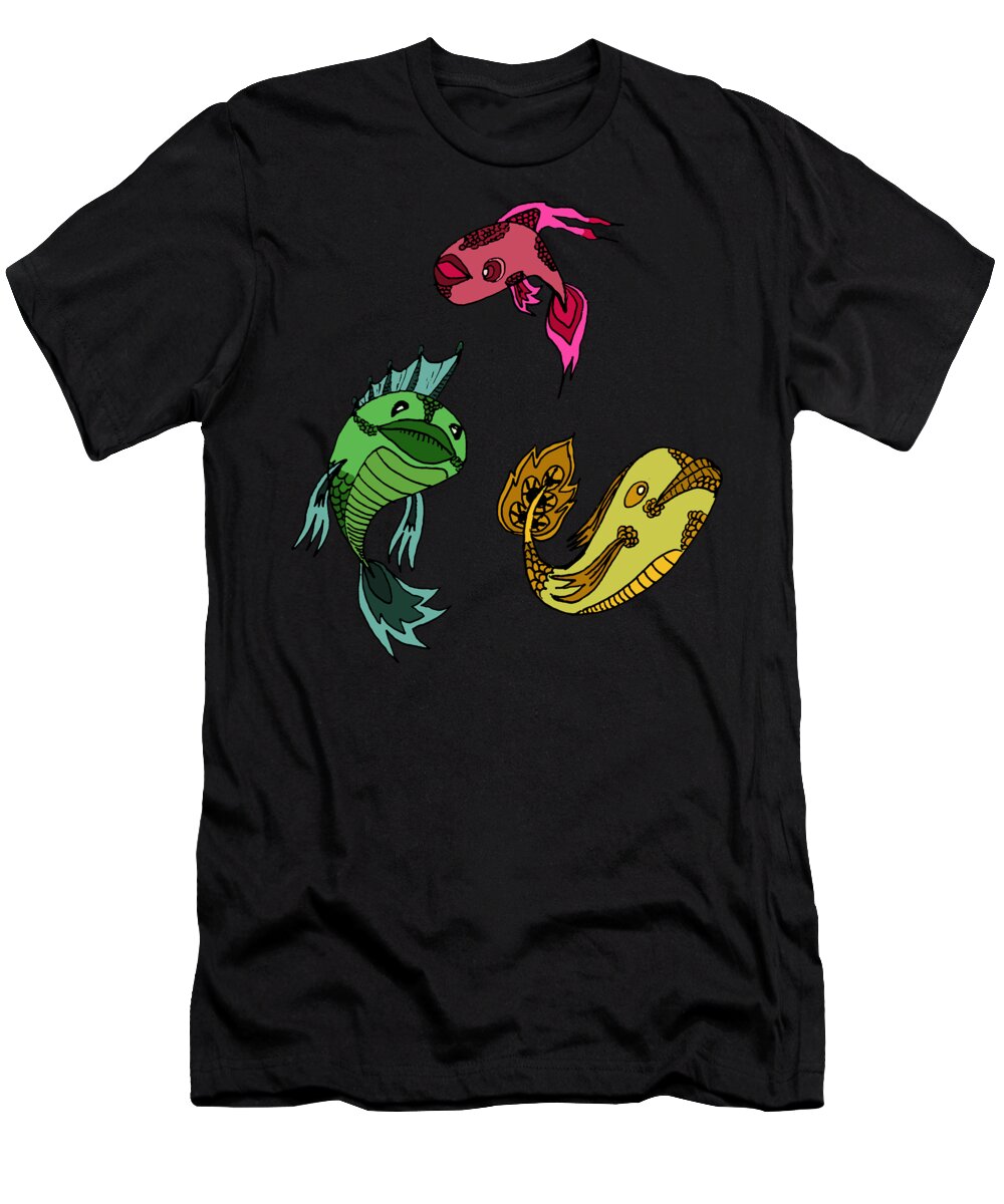 Trio T-Shirt featuring the digital art Trio Fish by Piotr Dulski