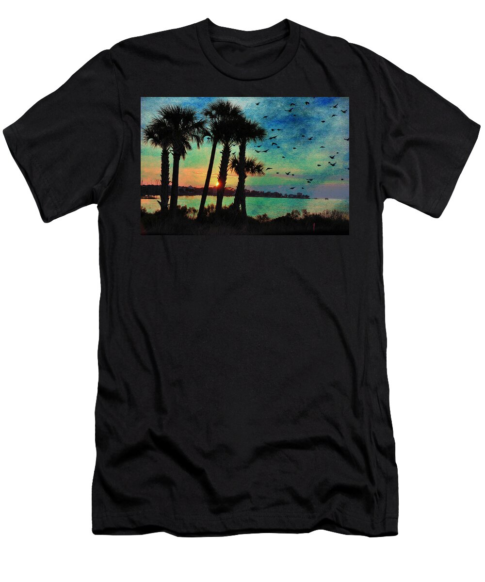 Seascapes T-Shirt featuring the digital art Tropical Evening by Jan Amiss Photography