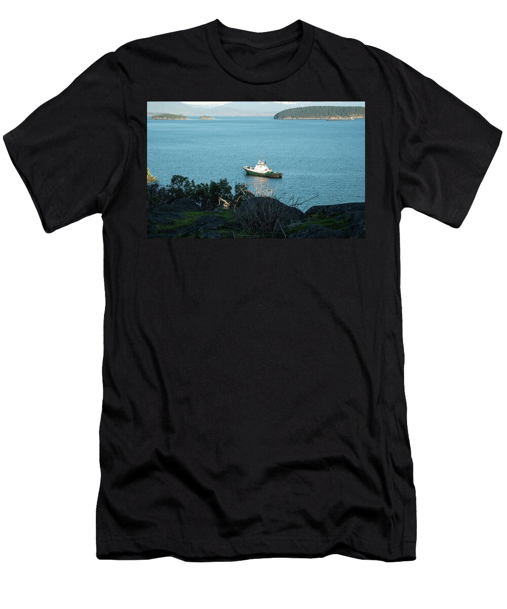 Tugboat Spotlight T-Shirt featuring the photograph Tugboat Spotlight by Tom Cochran