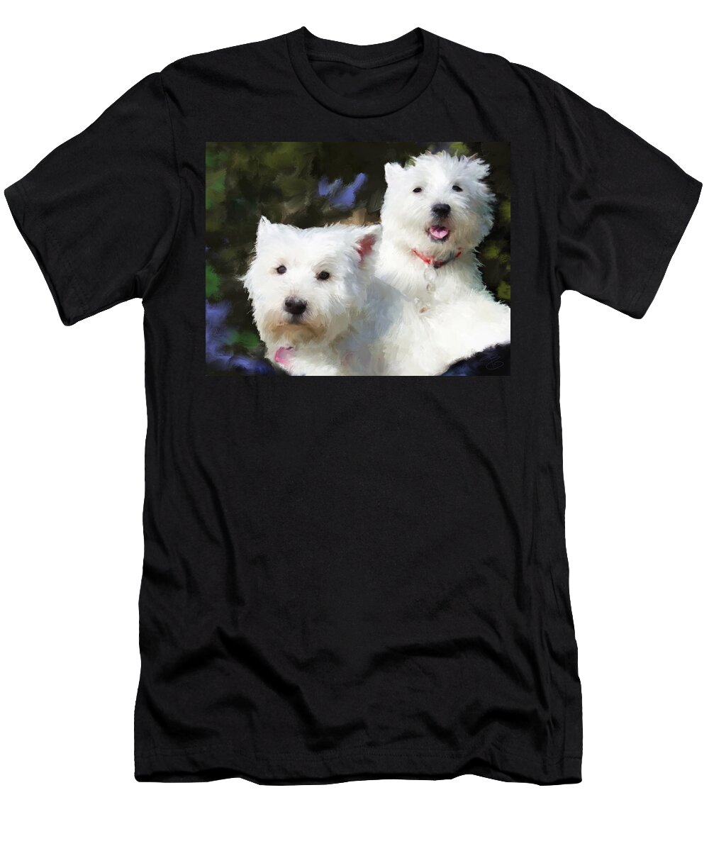 Animal T-Shirt featuring the digital art Two Westies by Debra Baldwin