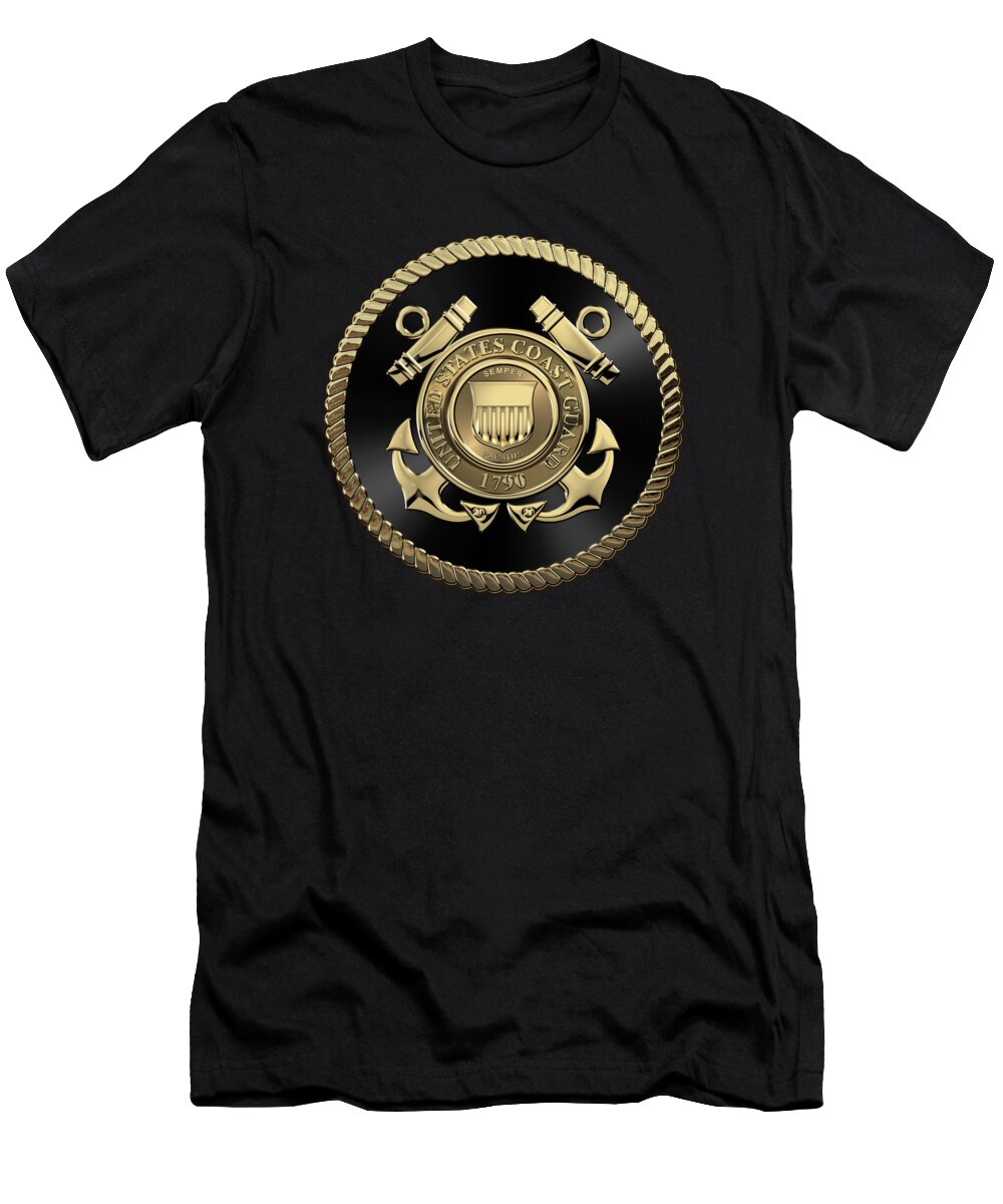 'military Insignia & Heraldry' Collection By Serge Averbukh T-Shirt featuring the digital art U. S. Coast Guard - U S C G Emblem Black Edition over Black Velvet by Serge Averbukh