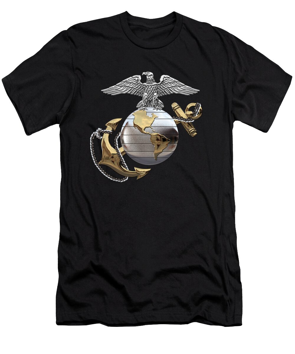 'usmc' Collection By Serge Averbukh T-Shirt featuring the digital art U S M C Eagle Globe and Anchor - C O and Warrant Officer E G A over Black Velvet by Serge Averbukh
