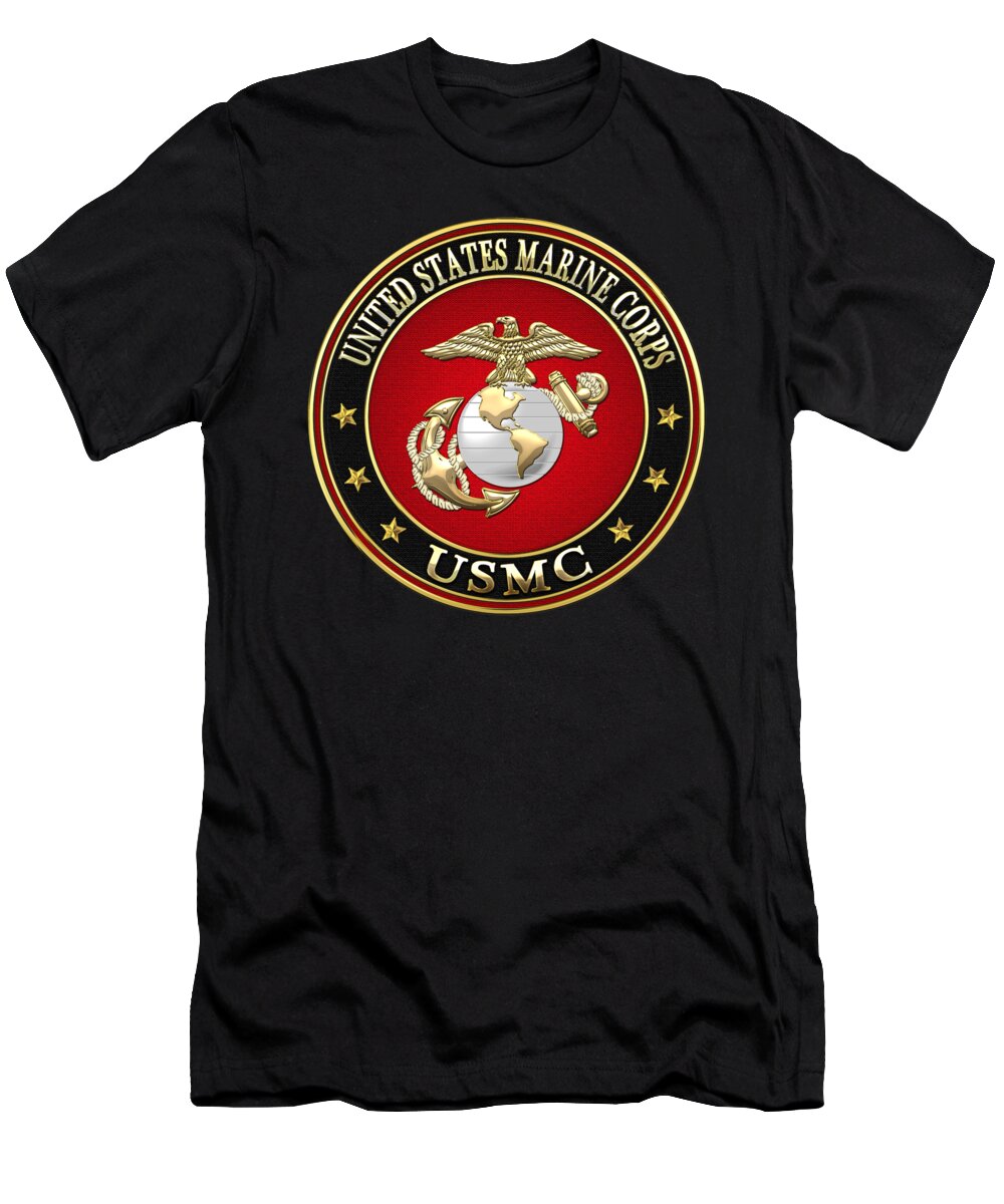 'military Insignia & Heraldry 3d' Collection By Serge Averbukh T-Shirt featuring the digital art U S M C Eagle Globe and Anchor - E G A on Black Velvet by Serge Averbukh