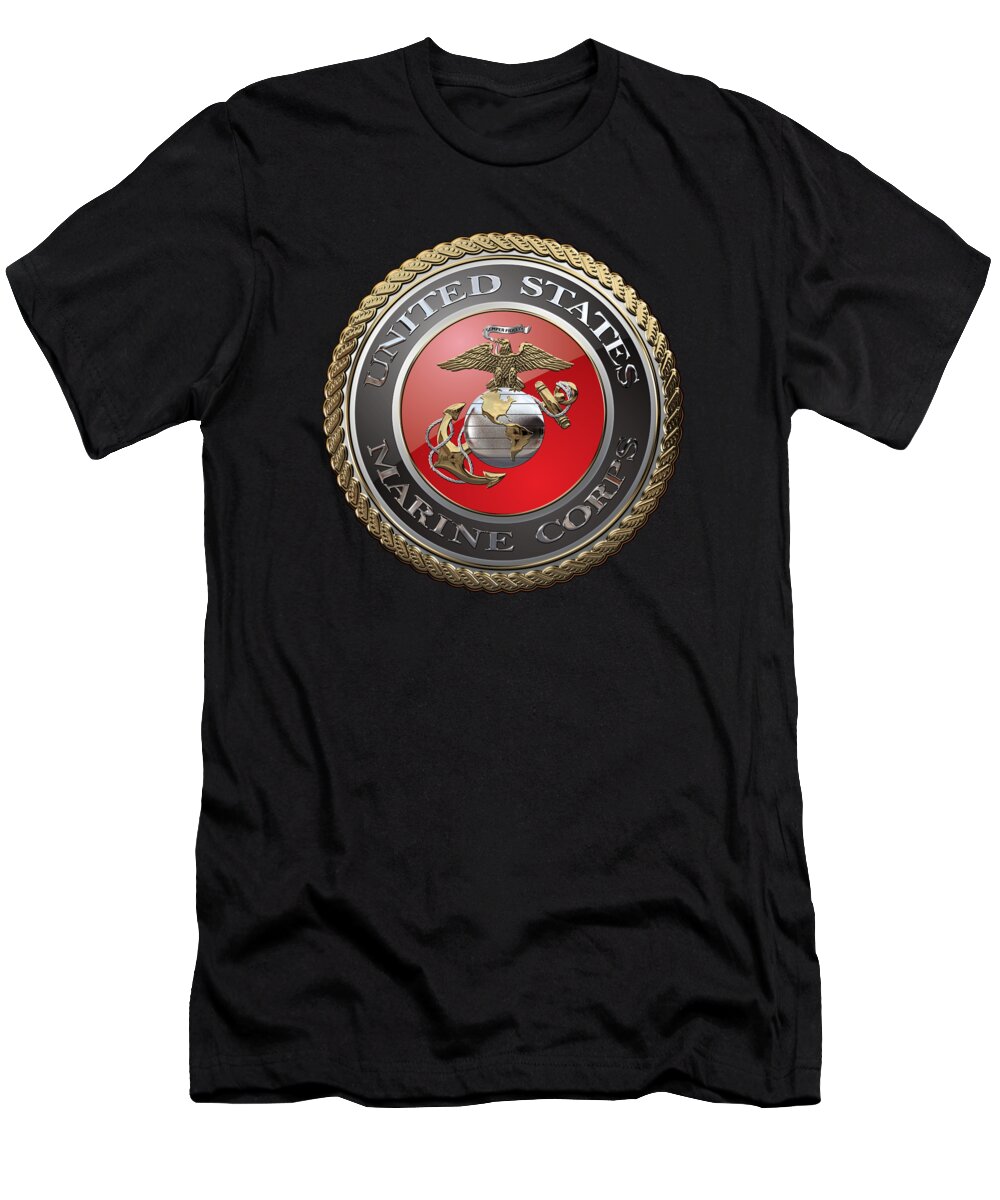 'usmc' Collection By Serge Averbukh T-Shirt featuring the digital art U. S. Marine Corps - U S M C Emblem over Black Velvet by Serge Averbukh