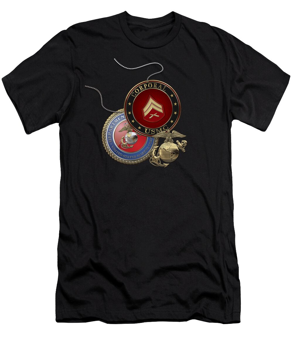 �military Insignia 3d� By Serge Averbukh T-Shirt featuring the digital art U. S. Marines Corporal Rank Insignia over Black Velvet by Serge Averbukh