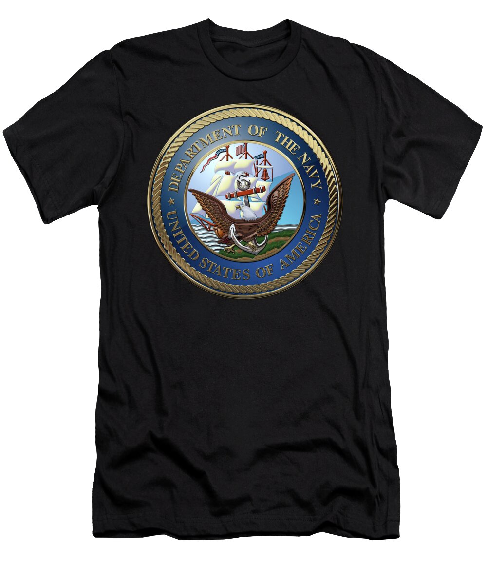 'military Insignia & Heraldry 3d' Collection By Serge Averbukh T-Shirt featuring the digital art U. S. Navy - U S N Emblem over Black Velvet by Serge Averbukh