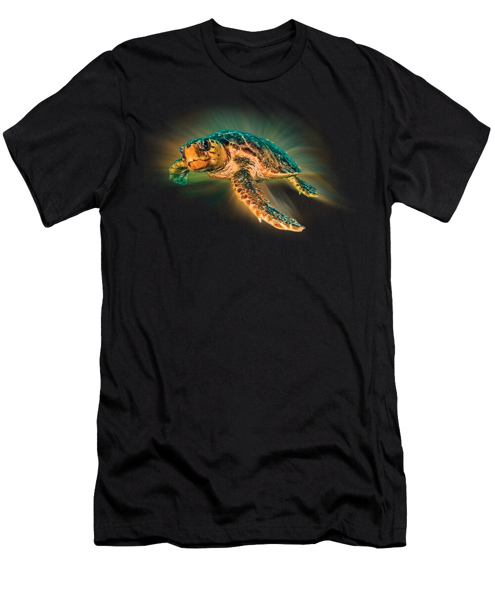 Turtle T-Shirt featuring the photograph Undersea Turtle by Debra and Dave Vanderlaan