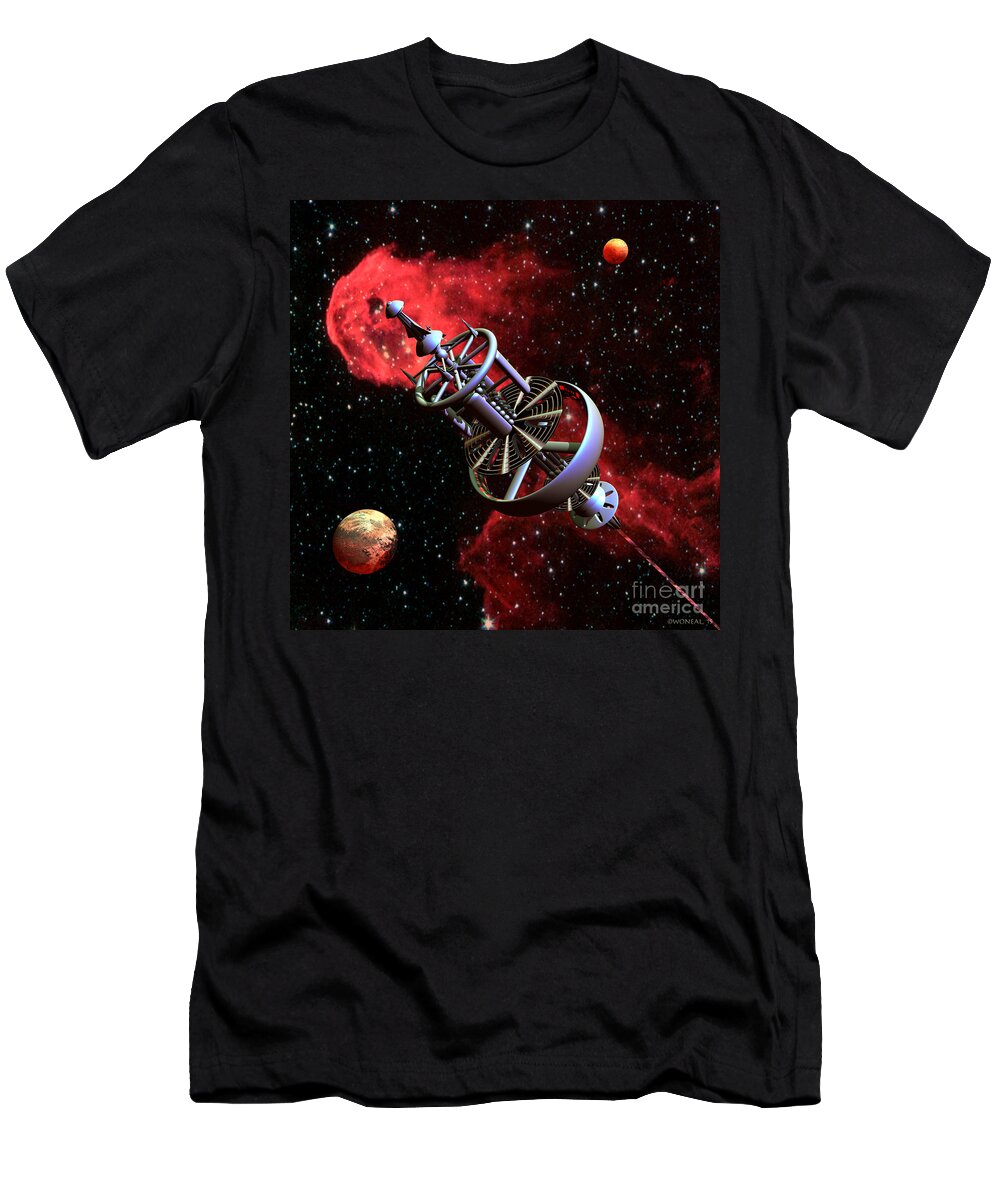 Science Fiction T-Shirt featuring the digital art United Earth Space Federation Star Ship Stephen Hawkins by Walter Neal