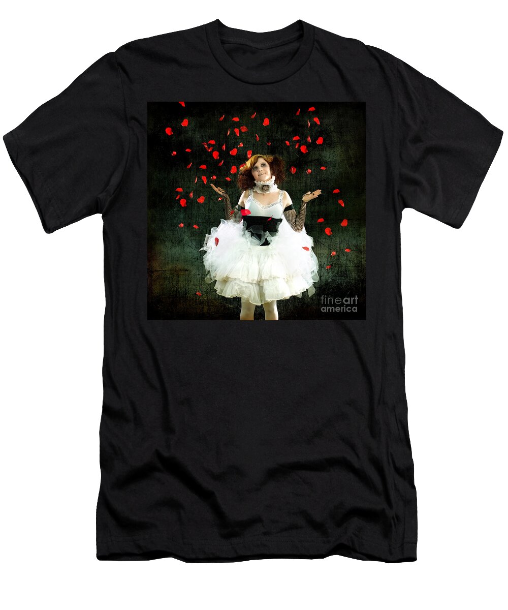 Rose T-Shirt featuring the photograph Vintage Dancer Series Raining Rose Petals by Cindy Singleton