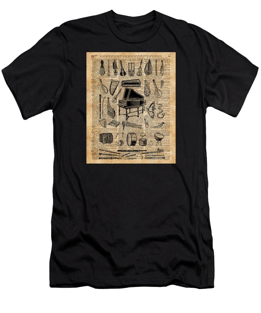 Vintage Music Instruments T-Shirt featuring the digital art Vintage Music Instruments Dictionary Art by Anna W