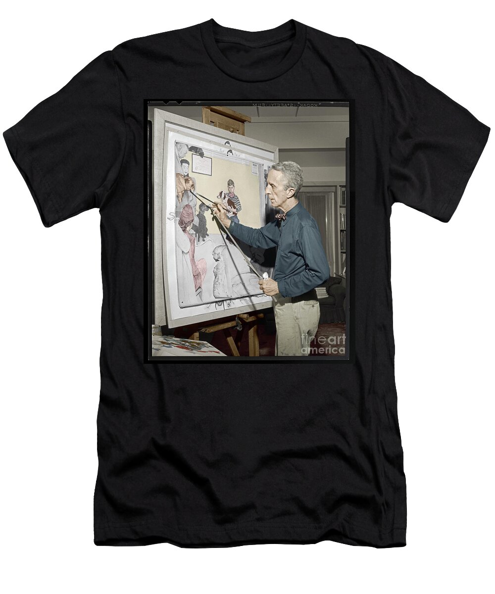 Norman Rockwell T-Shirt featuring the photograph Waiting For The Vet Norman Rockwell by Martin Konopacki Restoration