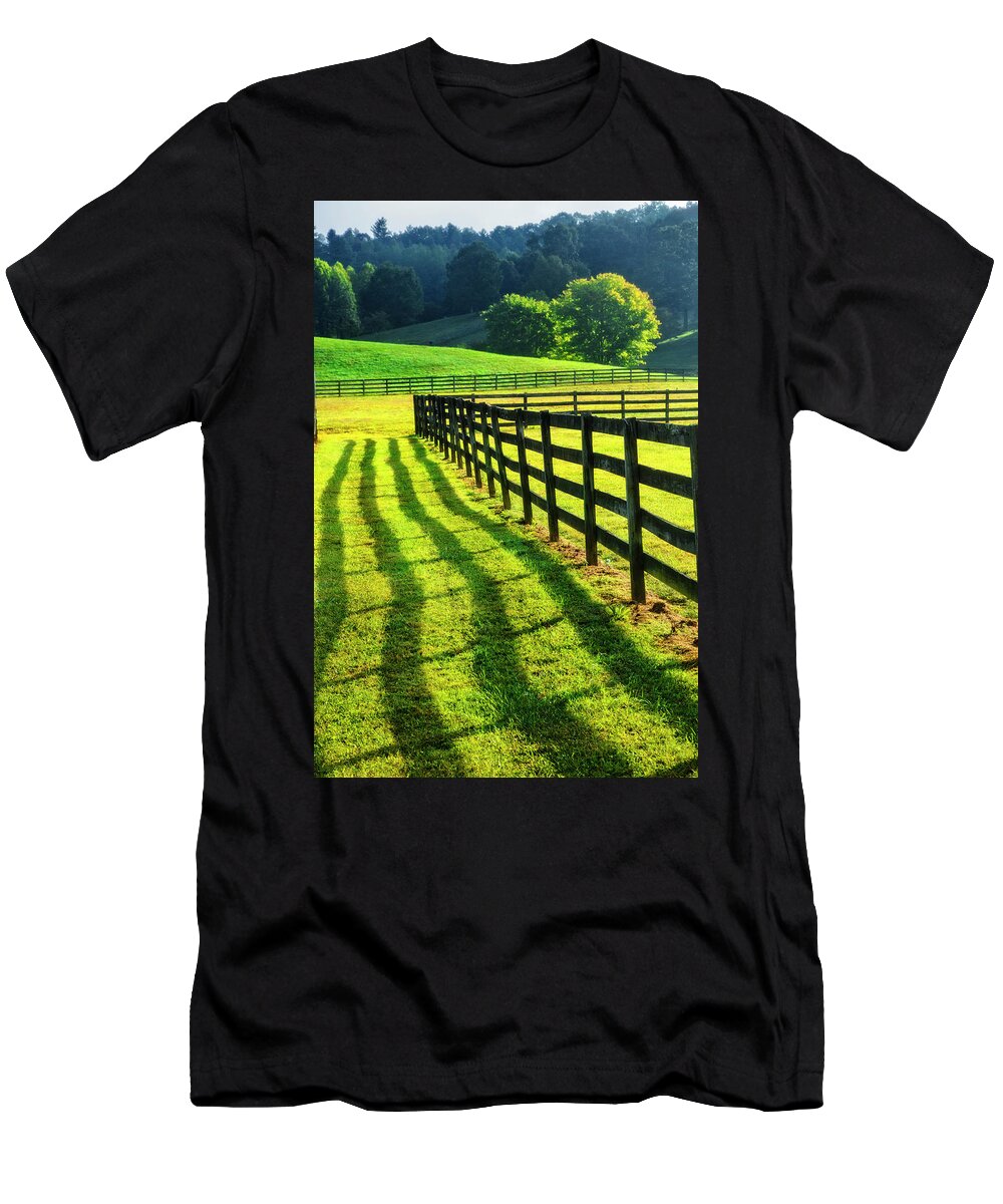 Appalachia T-Shirt featuring the photograph Walk along the Fence Shadows by Debra and Dave Vanderlaan