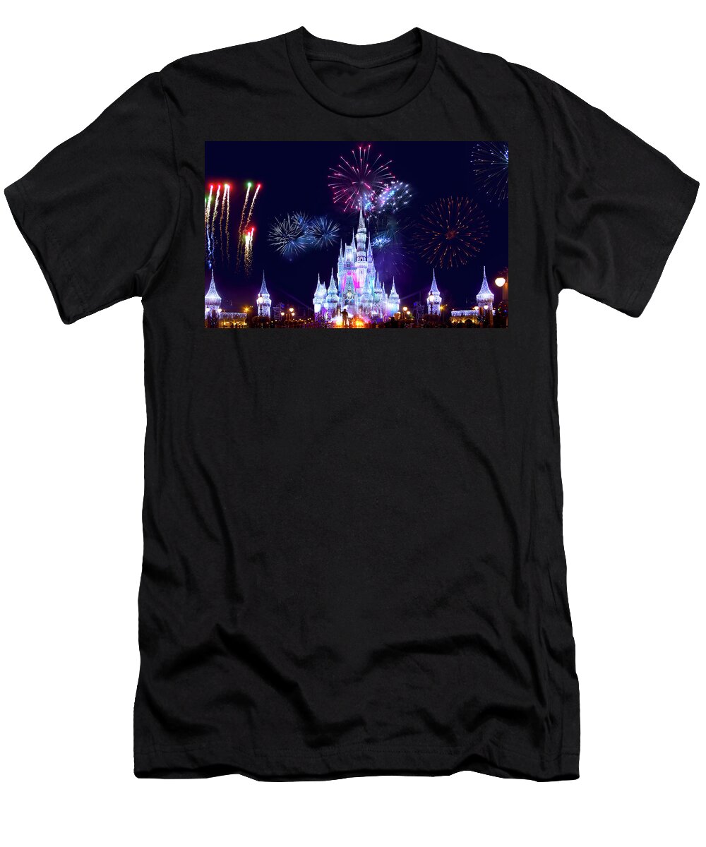 Magic Kingdom T-Shirt featuring the photograph Walt Disney World Fireworks Spectacular by Mark Andrew Thomas