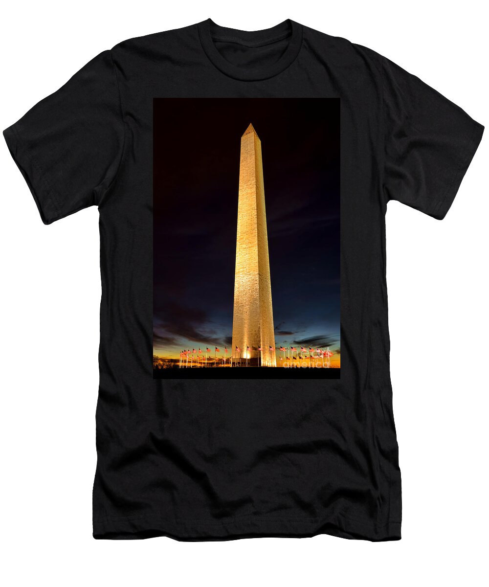 Washington T-Shirt featuring the photograph Washington Monument at Night by Olivier Le Queinec