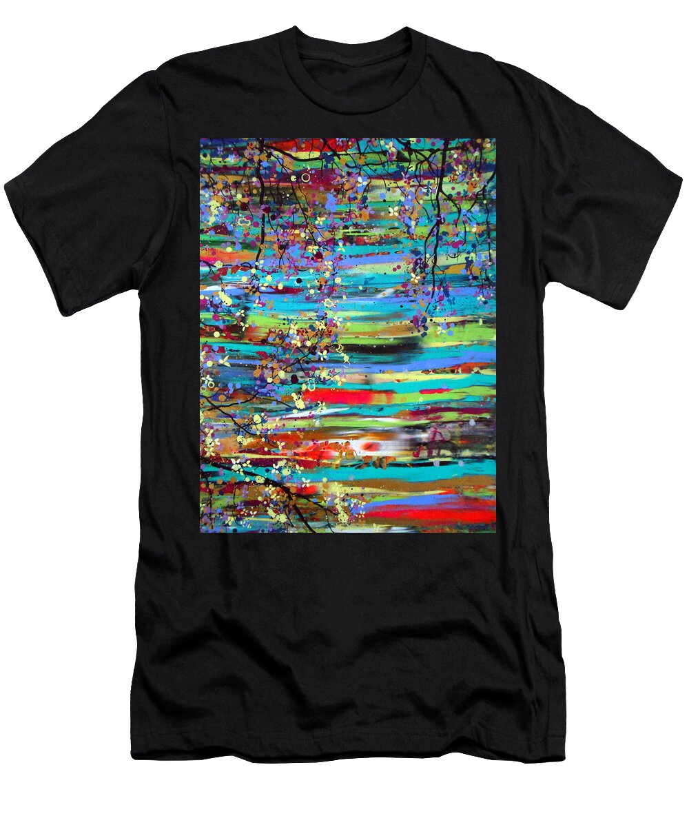 Water T-Shirt featuring the painting Waters edge detail 2 by Angie Wright