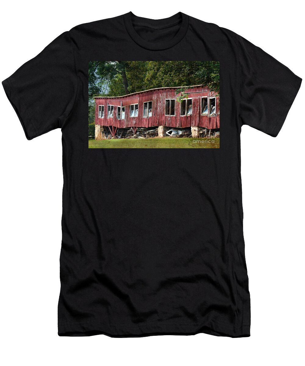 Abandoned T-Shirt featuring the photograph Wavy Abandoned Storage Barn by Beth Ferris Sale