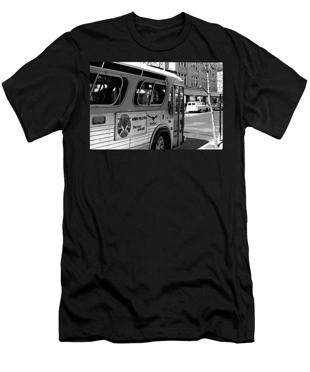 Wbru T-Shirt featuring the photograph WBRU-FM Bus Sign, 1975 by Jeremy Butler
