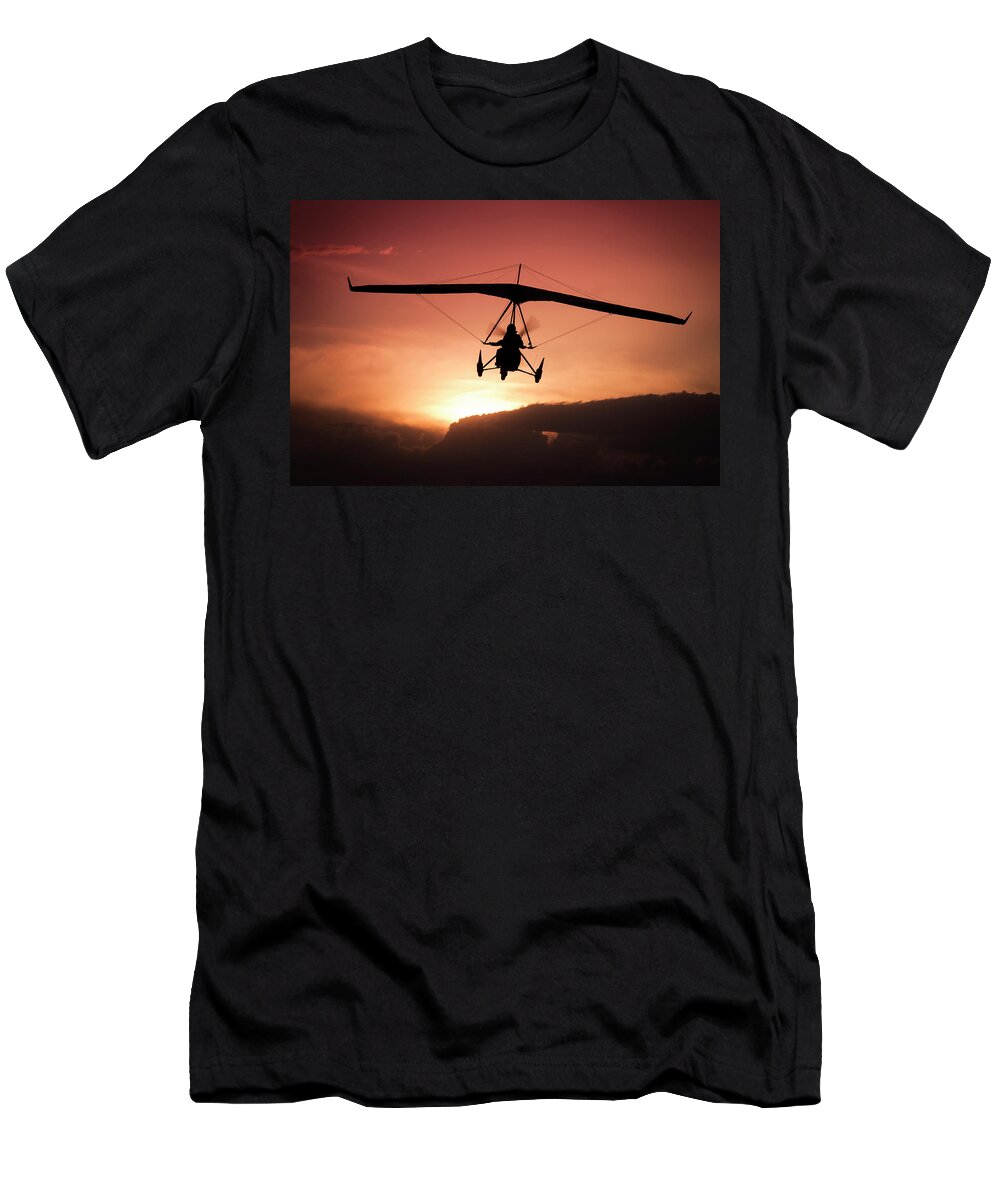  T-Shirt featuring the photograph Weight-Shift ultralight aircraft silhouette by Dimitrije Ostojic