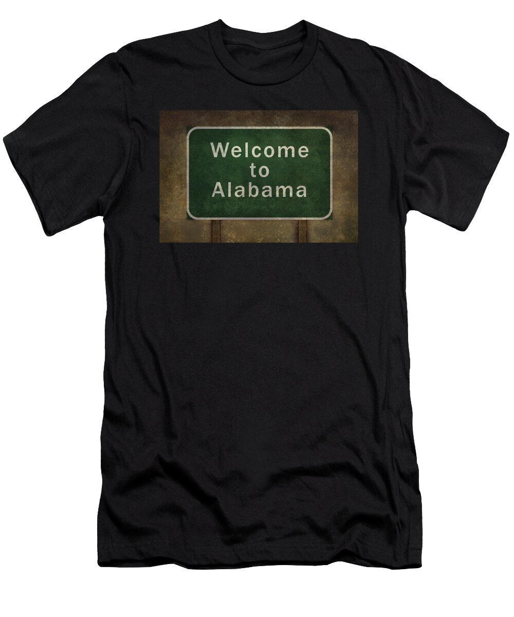 Alabama T-Shirt featuring the digital art Welcome to Alabama roadside sign illustration by Sterling Gold