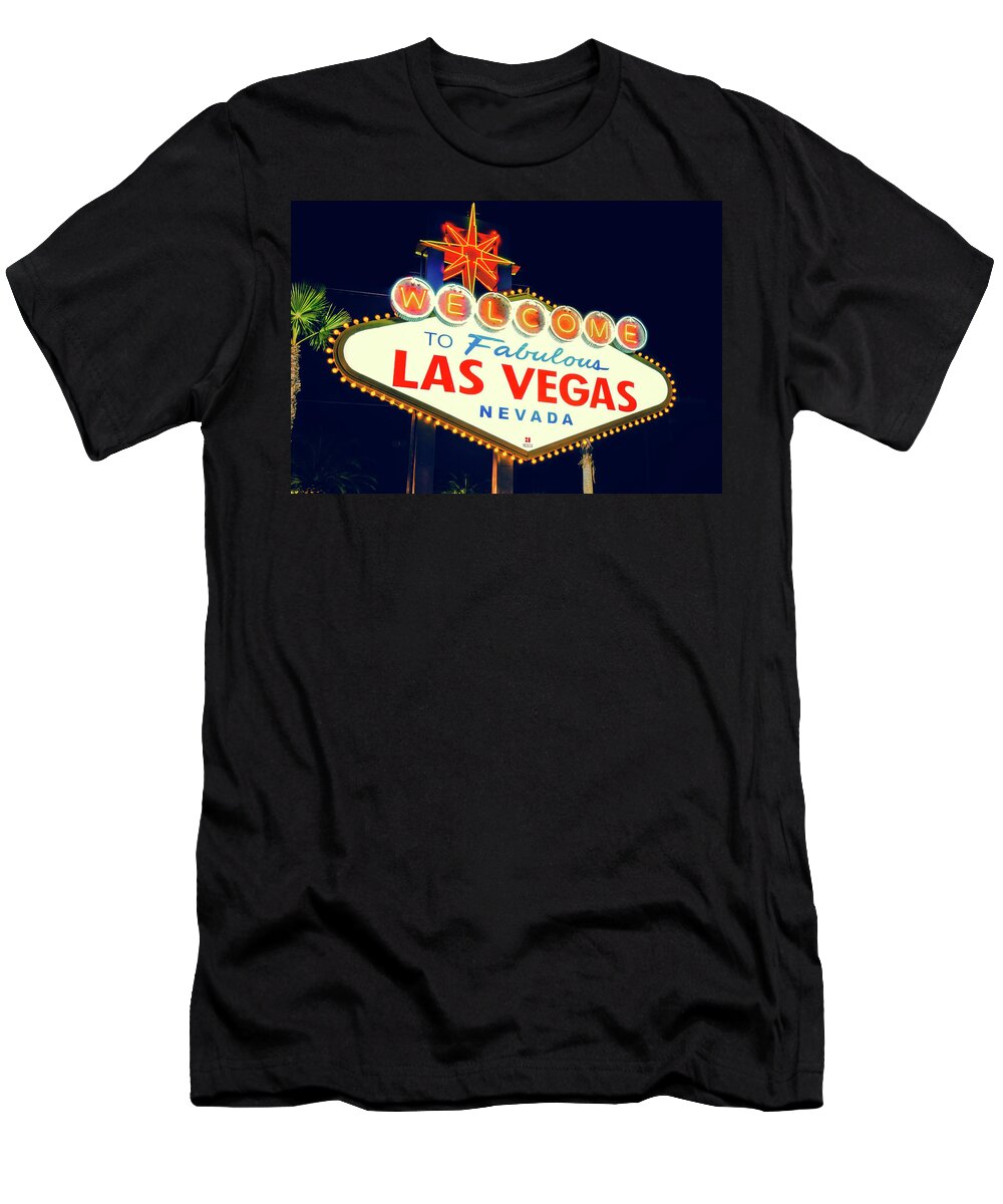 Las Vegas Sign T-Shirt featuring the photograph Welcome to Las Vegas Neon Sign - Nevada USA by Gregory Ballos